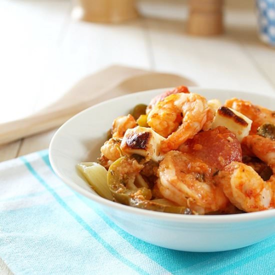 Broiled Shrimps and Halloumi