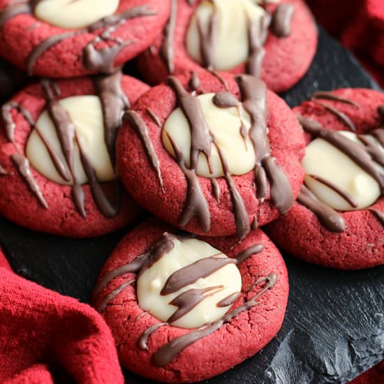 Red Velvet Thumbprint Cookies