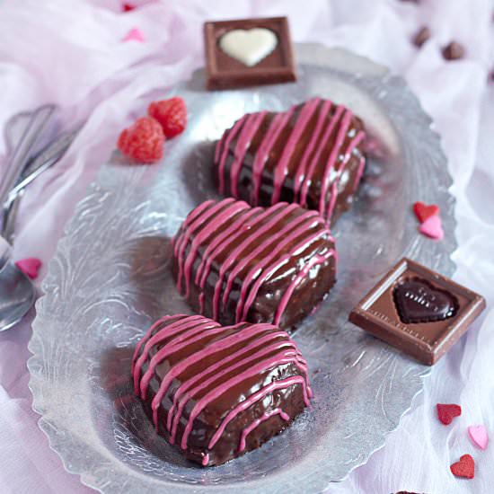 Raspberry Glazed Chocolate Cakes