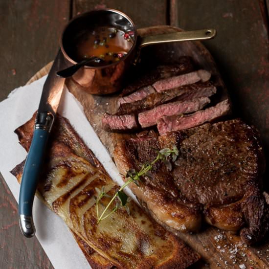 Grilled Sirloin with Peppercorn Sauce