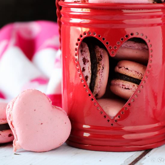 Chocolate Strawberry Macarons