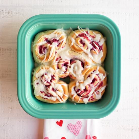White Choc Raspberry Sweet Rolls