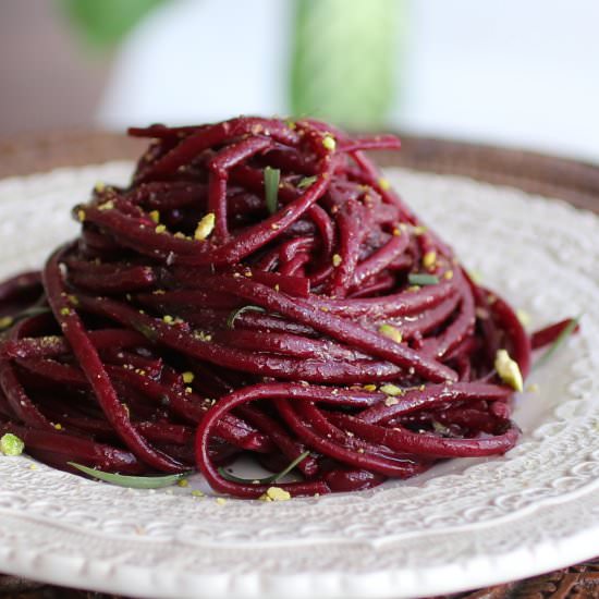 Beet Linguine with Orange-Tarragon