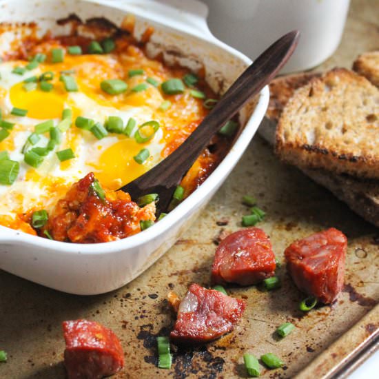 Spicy Baked Eggs with Chorizo