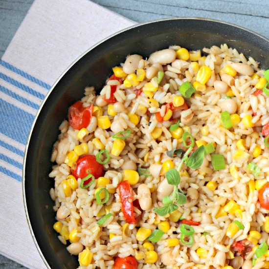 White Bean Corn Tomato Rice Skillet