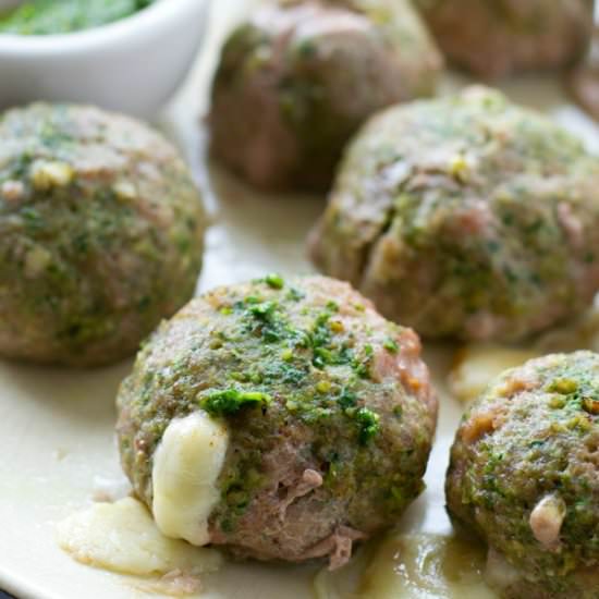 Cheese-Stuffed Pesto Meatballs