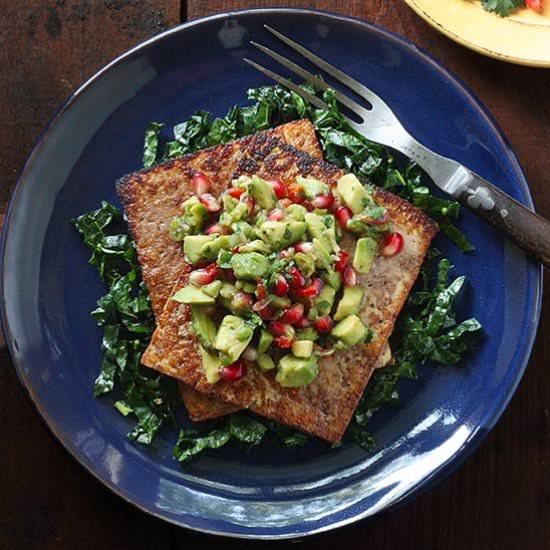 Tofu with Avocado Pomegranate Salsa