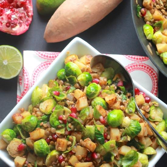 Brussels Sprout and Lentil Sauté
