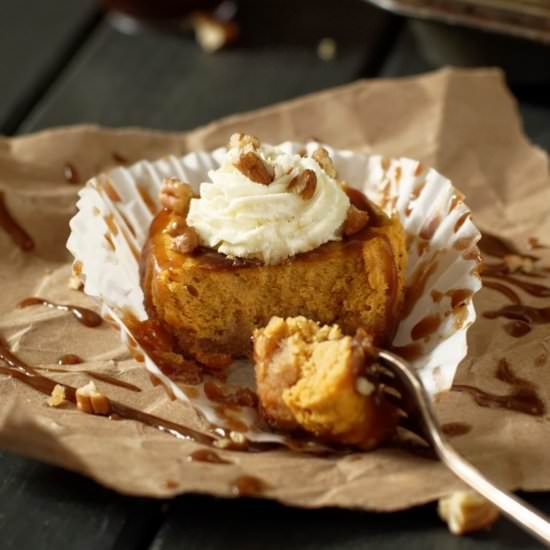 Salted Caramel Pumpkin Cheesecakes