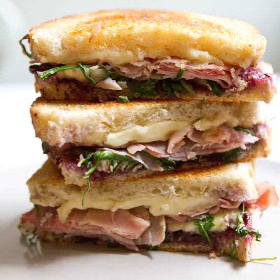 Toasted Ham Brie & Berry Sandwiches