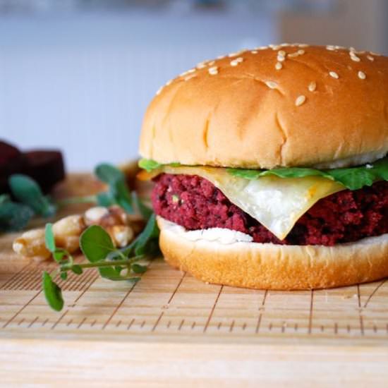 Beet, White Bean and Walnut Burgers