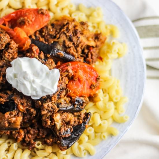Seared Eggplant and Tomato Beef