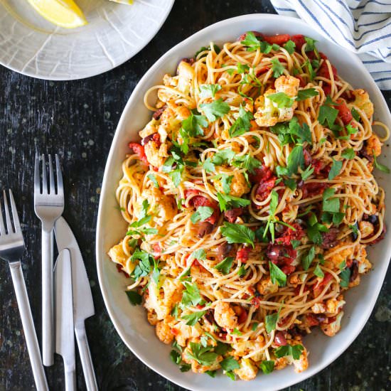 Pasta Puttanesca with Cauliflower