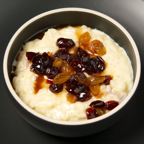 Rice Pudding with Boozy Fruit