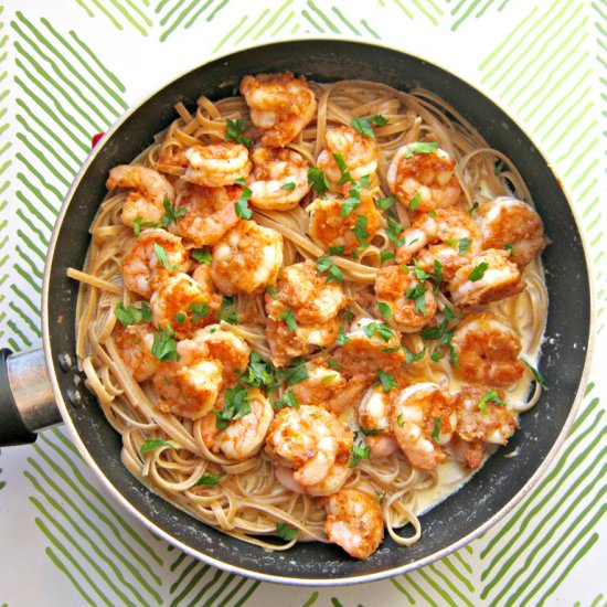 Crispy Blackened Shrimp Fettuccine
