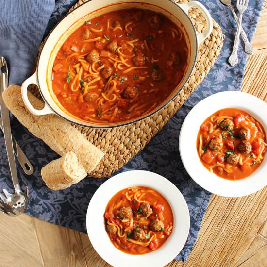 One-Pot Spaghetti and Meatball Stew