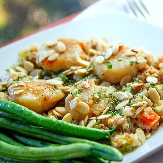 Scallops with Coconut “fried” Quinoa