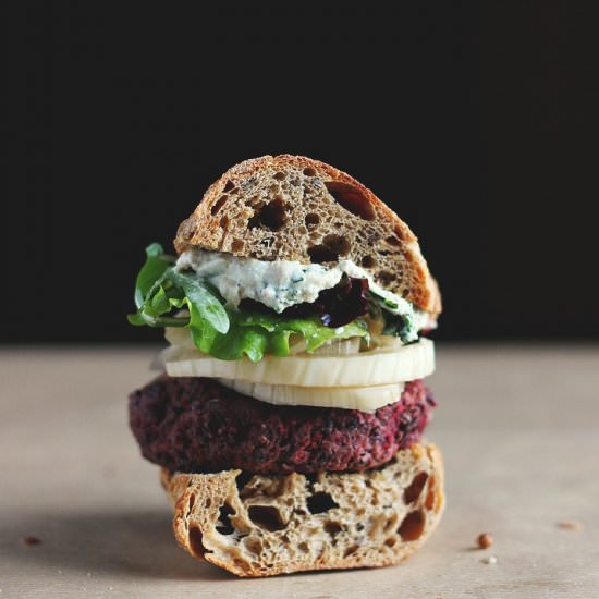 Lentil, Beet and Walnut Burgers