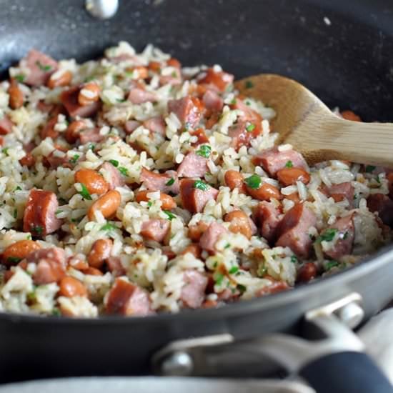 Skillet Beans & Rice with Kielbasa