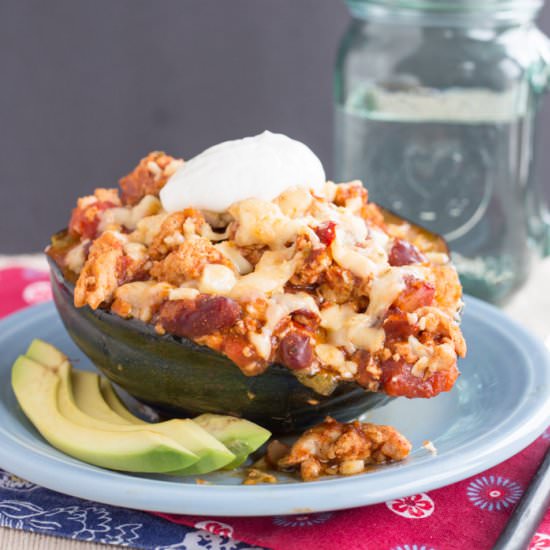 Turkey Chili Stuffed Acorn Squash