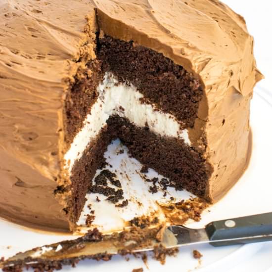 Chocolate Cake Layered with Vanilla