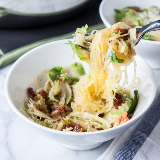 Spaghetti Squash, Bacon, and Brussels