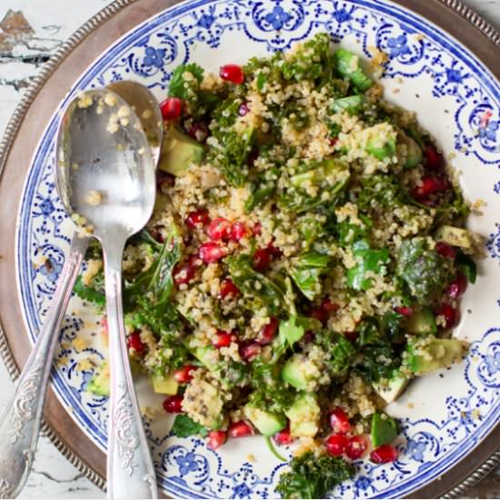 Warm Kale, Avocado, Pomegranate Salad