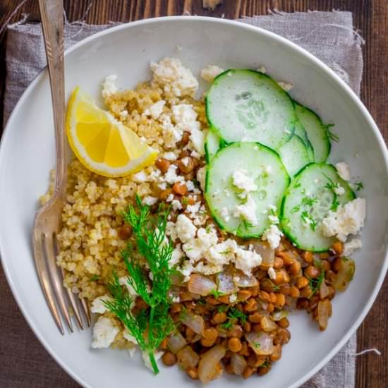 Lentil quinoa bowls with coriander