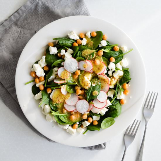 Crispy chickpea spinach salad
