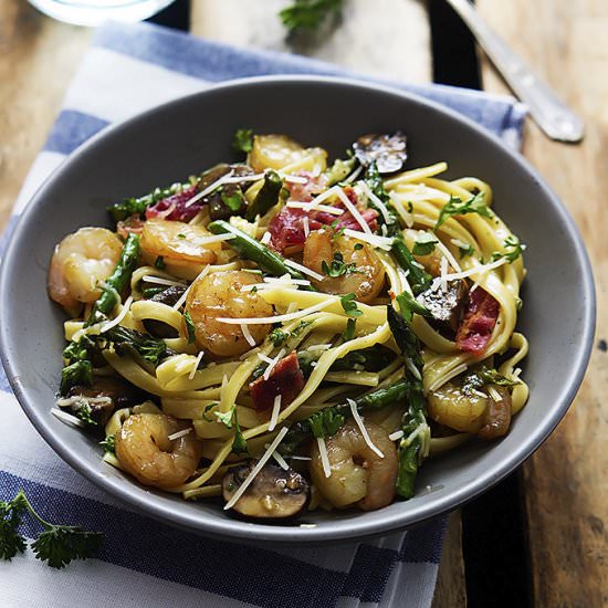 Shrimp Asparagus Carbonara w Bacon
