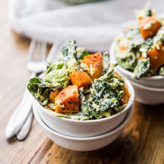 Brussels, Kale & Sweet Potato Salad