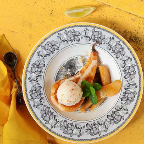 Sauteed Pear with Ice Cream