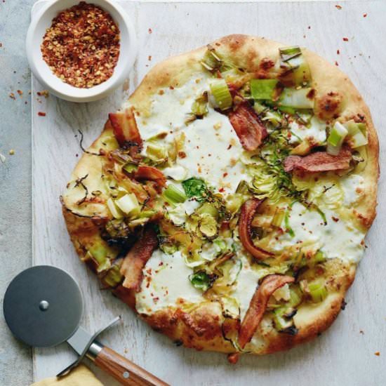 Bacon Brussels Leek Pizza