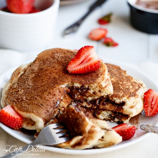 Chocolate Stuffed Churro Pancakes
