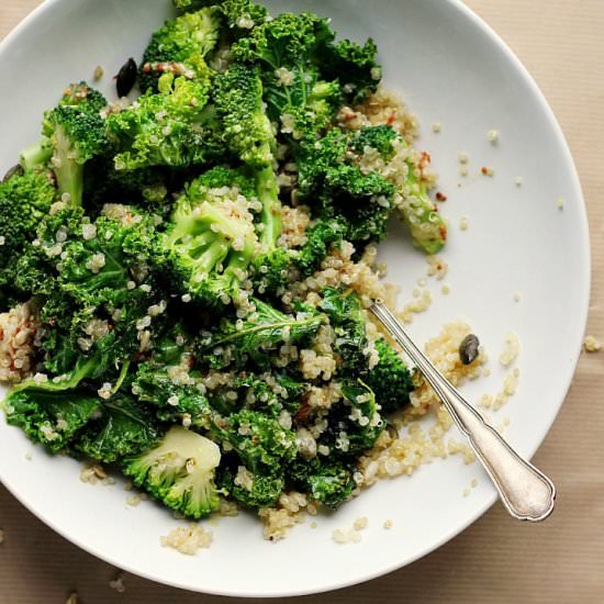 Warm Kale, Quinoa + Broccoli Salad