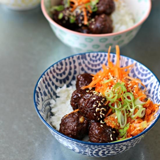 Korean Meatballs and Quick Kimchi Rice Bowls