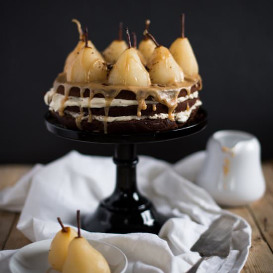 Brownie cake with pears