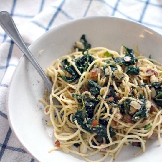 Browned butter spaghetti and greens
