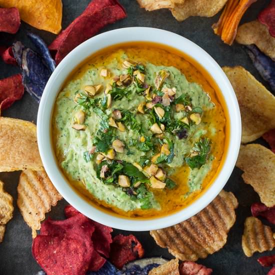Cilantro, Pea, and Pistachio Hummus