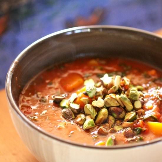 Tomato, Kale and Pistachio Soup