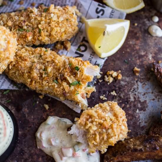 Potato Chip Crusted Fish and Chips