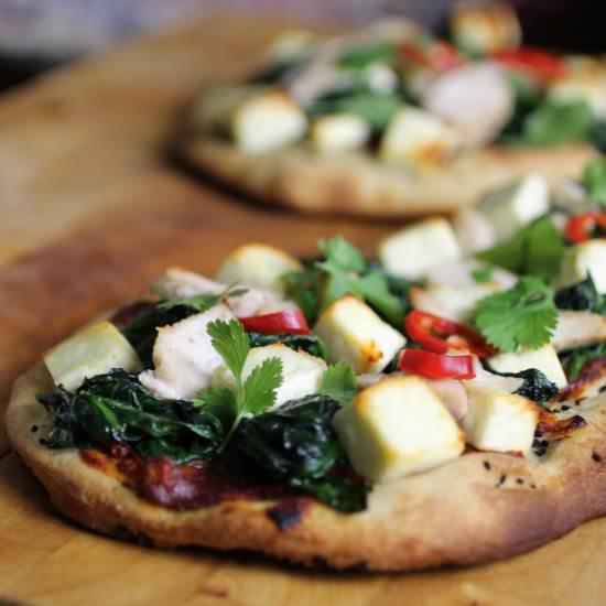 Chicken Spinach & Paneer Naan Pizza