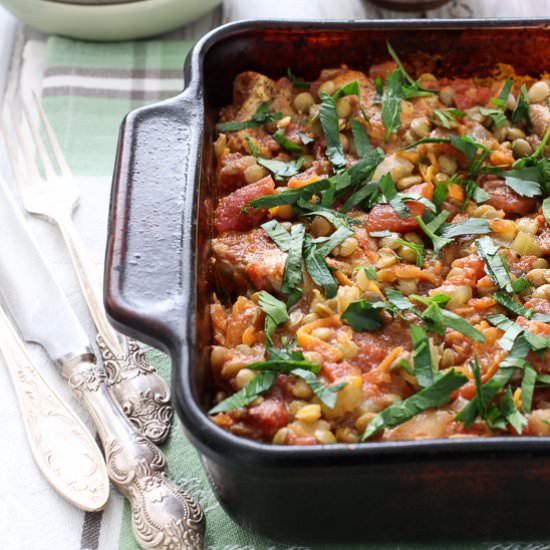 Chicken and Green Lentil Casserole