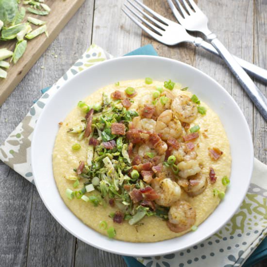 Gouda Grits with Shrimp and Sprouts