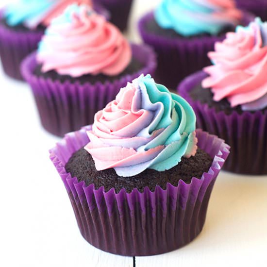 Choc Cupcakes with Rainbow Frosting