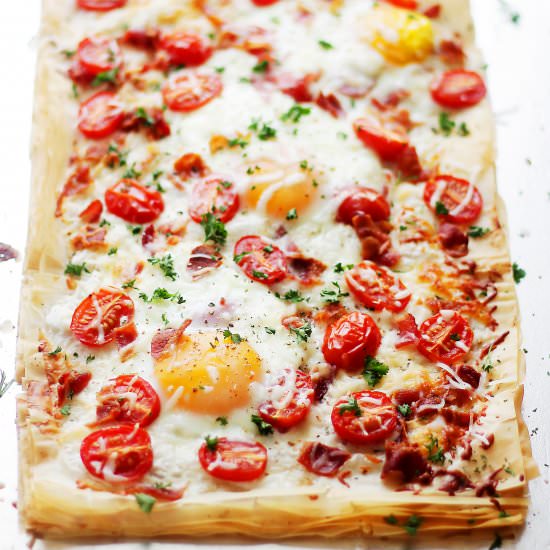 Bacon & Eggs Phyllo Breakfast Pizza