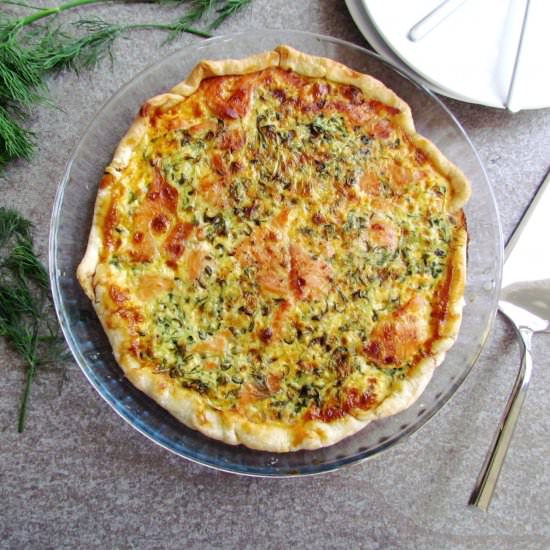 Smoked salmon watercress quiche