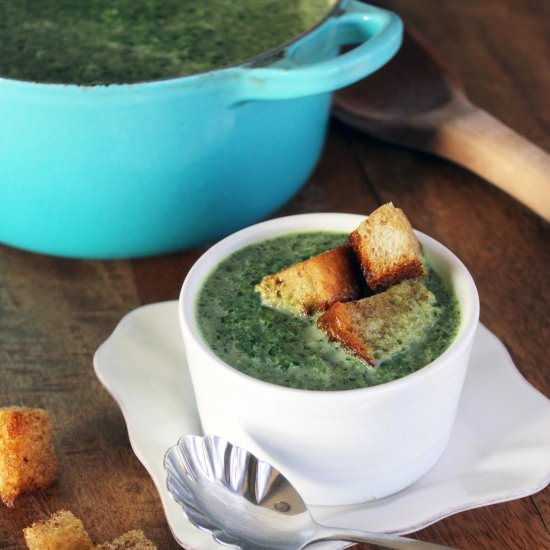 Spinach Soup + Rosemary Croutons