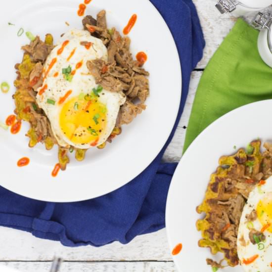 Sweet Potato Pulled Pork Waffles