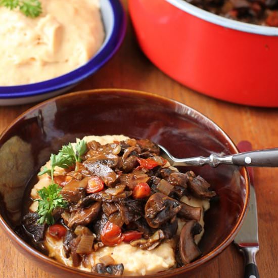 Lentil Polenta with Mushroom Ragu